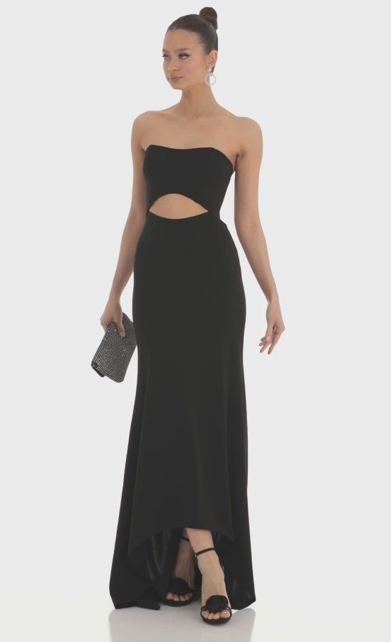 Back Bow Strapless Maxi Dress in Black