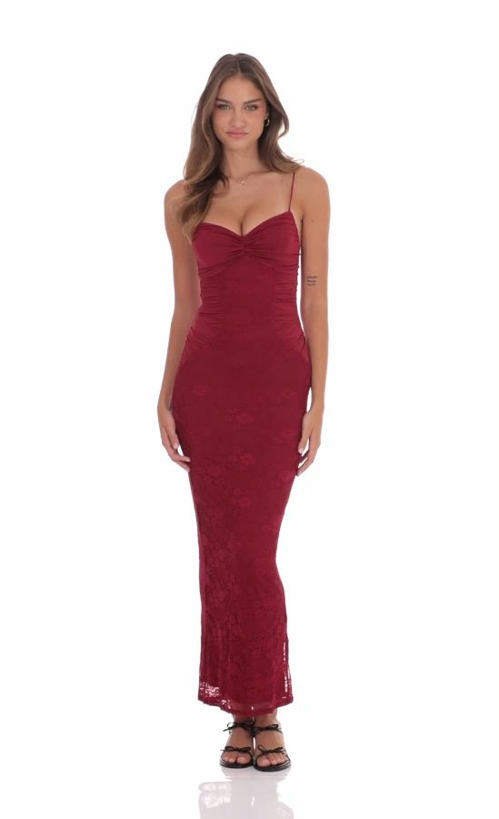 red lace top maxi dress Adorn Lace Bust Maxi Dress