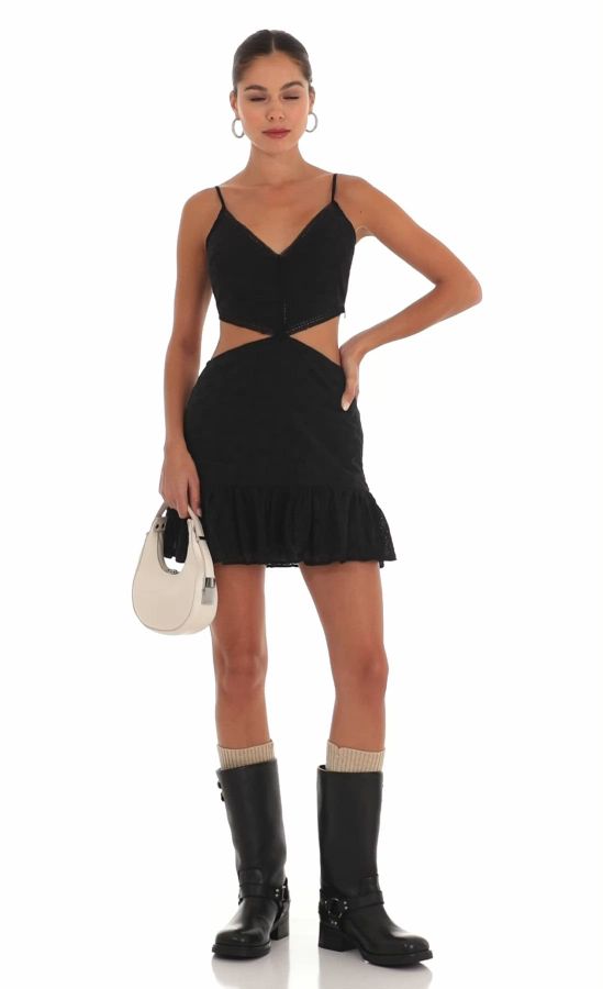 Eartha Plunge V Bubble Skirt Dress in Black