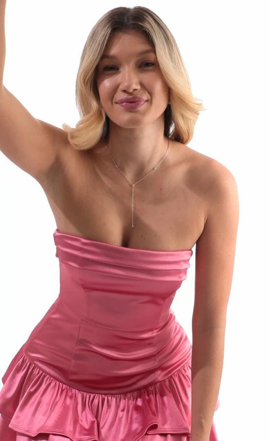Satin Strapless Ruffle Dress in Pink | LUCY IN THE SKY