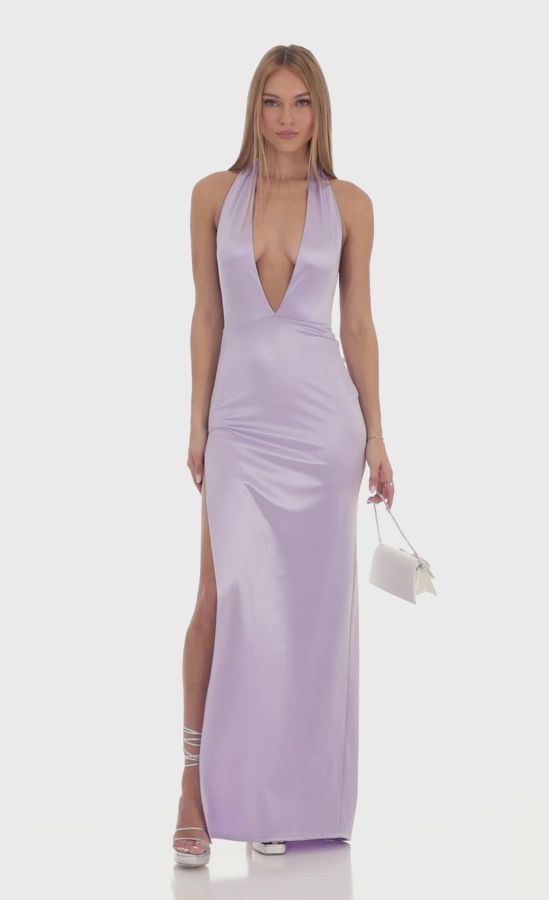 Venus Satin Ruffle Dress in Lavender