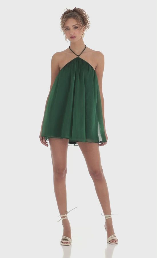 Fawn Iridescent Sequin Halter Dress in Green