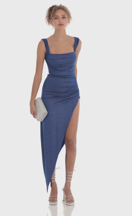 Chicago Ruched Side Slit Maxi Dress in Purple