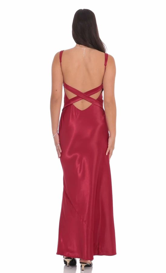 open lace back dress Esme Plunge Satin Maxi Dress - Red main image 0