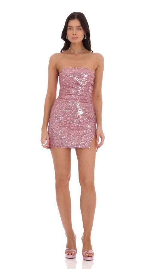 Sequin Strapless Mini Dress in Rose Pink | LUCY IN THE SKY