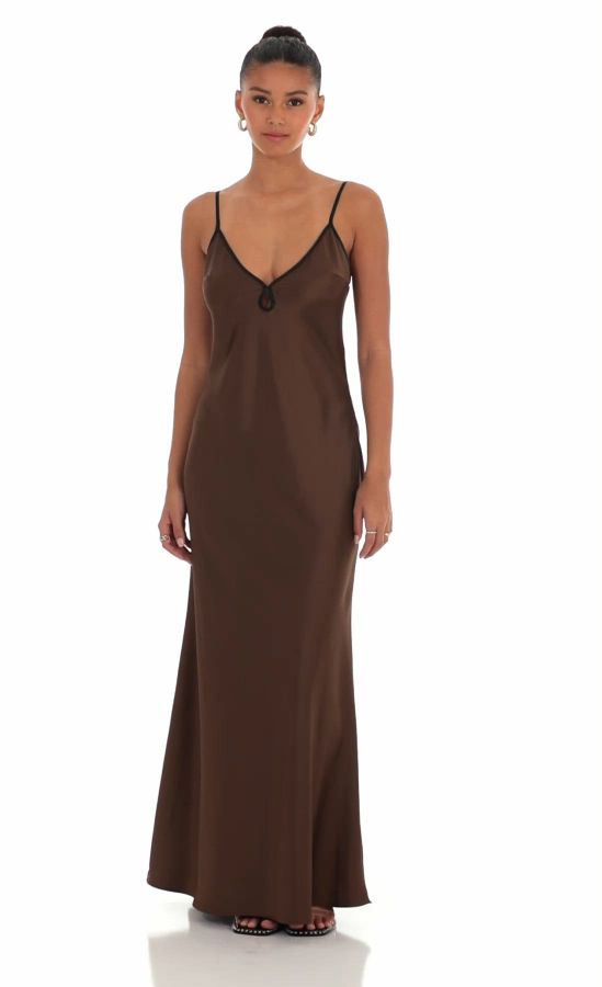 brown silk maxi dress Chocolate long wrap elevated vibe.Features ASOS DESIGN high neck floor