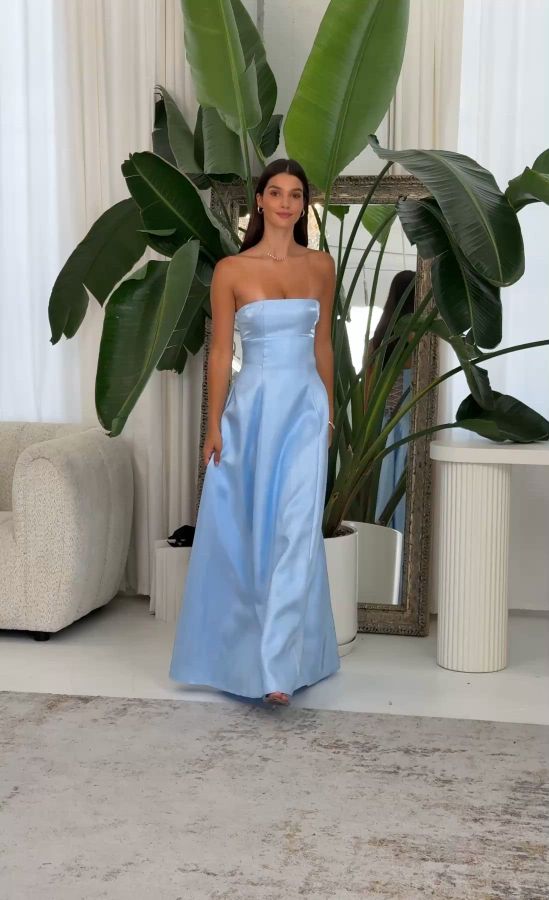 Sheen Empire Waist Maxi Dress in Blue | LUCY IN THE SKY