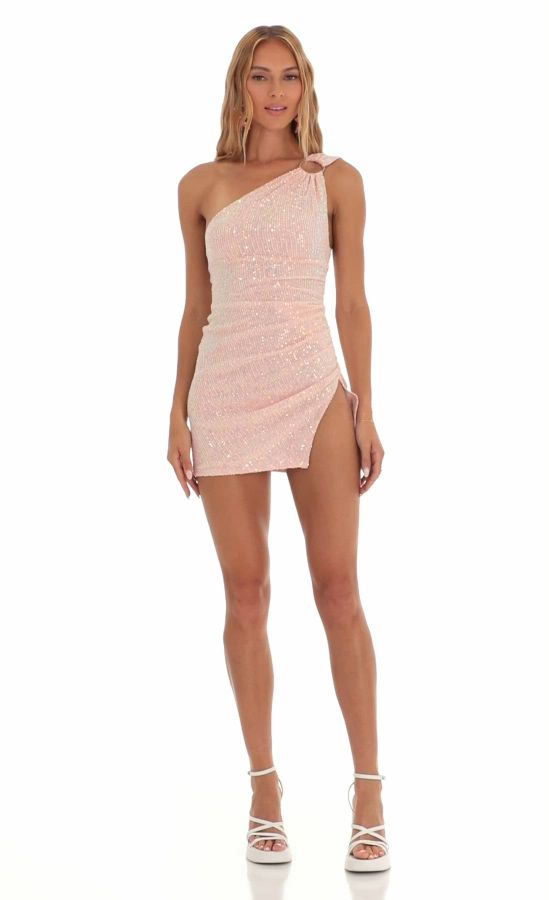 Lucila Pink Sequin One Shoulder Mini Dress