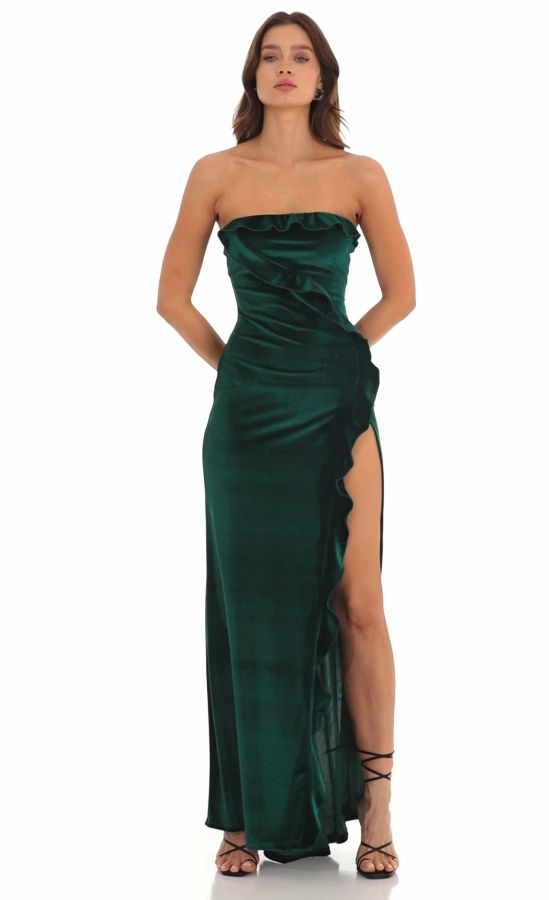 Emerald Green Strapless V Plunge Maxi Dress
