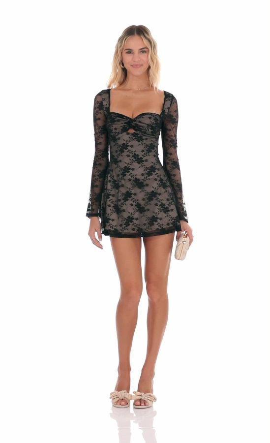 Lace Twist Cutout Dress in Black | LUCY IN THE SKY