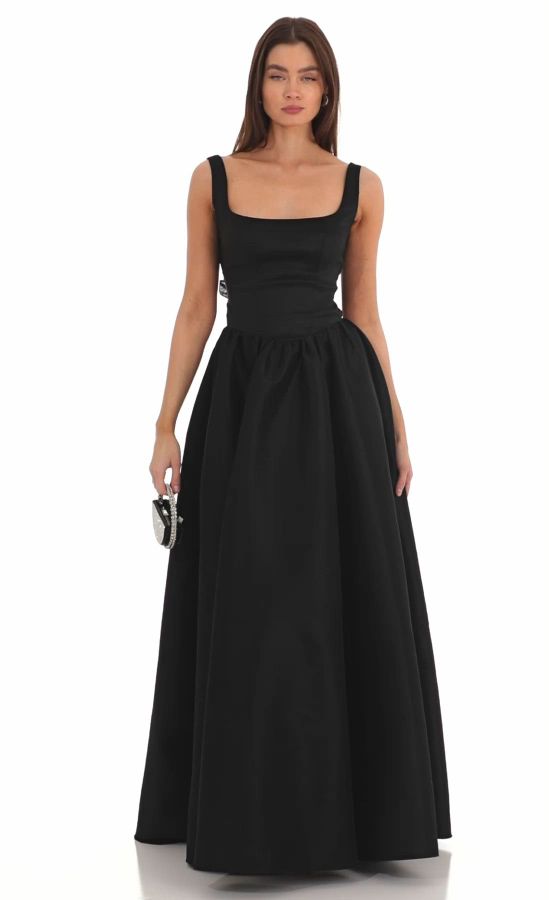 long black dress with bow in back Hyacinth House Black Open Back Bow Ambrose Midi Dress Black / XL main image 1