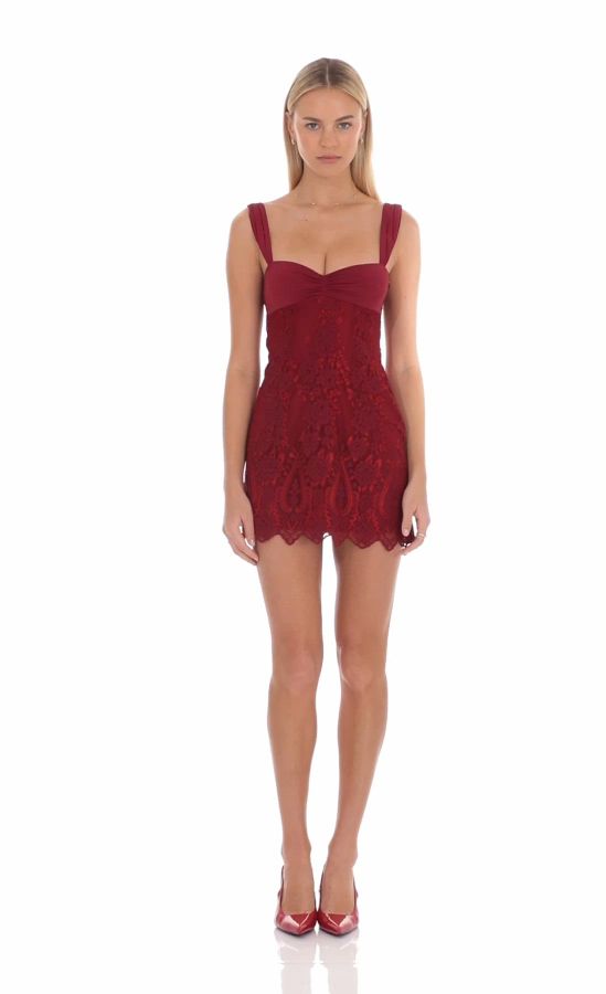 red strappy thick lace frill hem bodycon dress St Tropez Cami Strap Frill Hem Lace Mini Dress Red