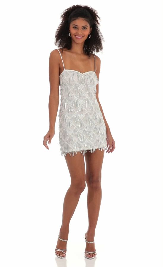 Hollie Dangling Sequin Corset Dress in White