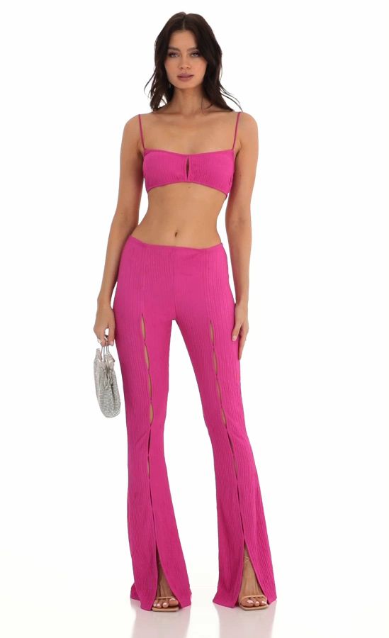 Zayla Velvet Two Piece Pant Set in Hot Pink
