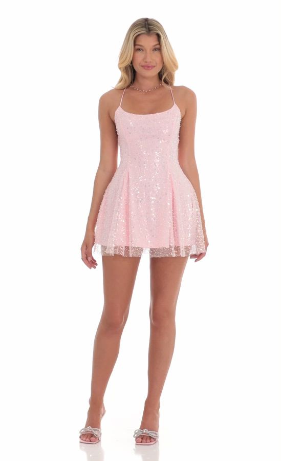 strapless open back dress Pink Sequin Mini Dress | Little Girls Formal Dress