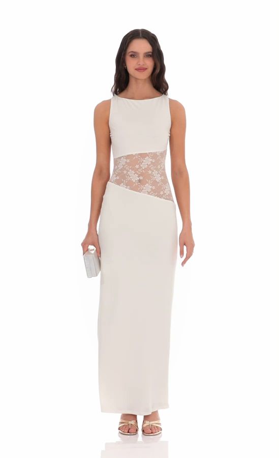 white lace dress with stomach cut out White Lace Cut Out Short Dress