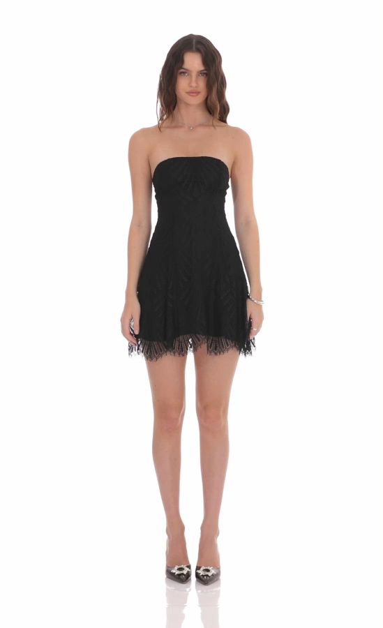 shushu tong black bow mini dress Sultry black corset mini dress with lace hem, Parisienne main image 1