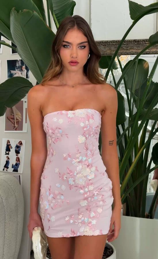 strapless floral sequin bodycon dress in pink Zapaka Women Pink Homecoming Dress Corset Bodycon Strapless Floral Sequin Short Cocktail Dress, Pink / US4