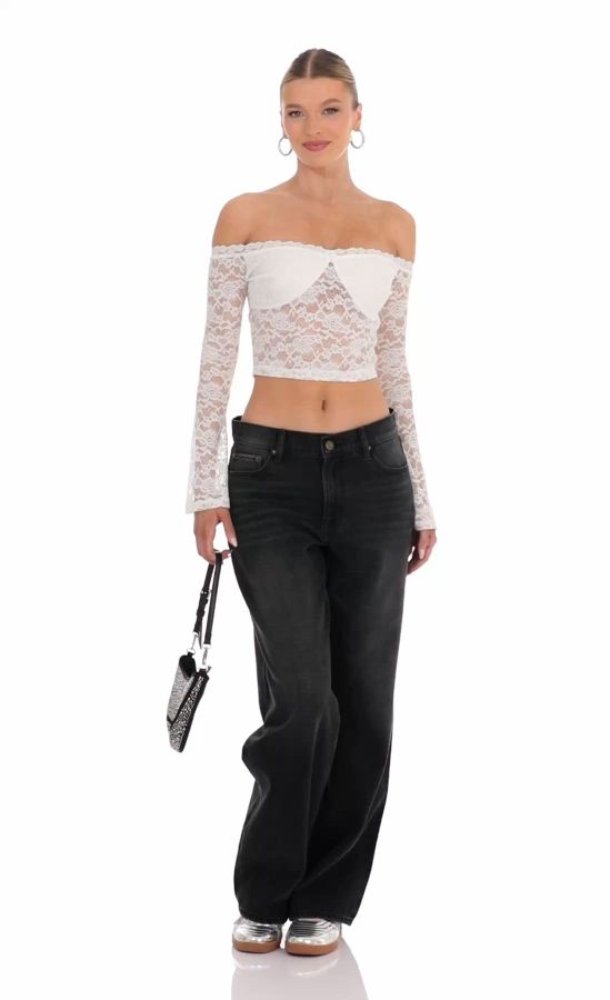 Off Shoulder Sheer Lace Top in White | LUCY IN THE SKY