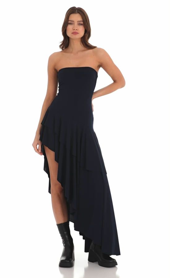 Strapless High Low Dress in Navy | LUCY IN THE SKY