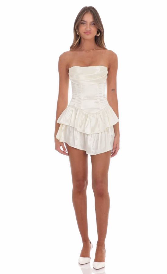 Satin Corset Strapless Dress in Ivory | LUCY IN THE SKY