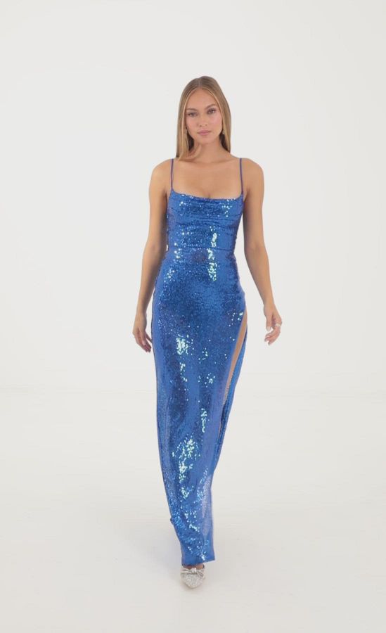 princess polly baby blue dress Sequin Cowl Neck Dress In Blue Shop the Moonbeam Cowl Neck Sequin Dress Blue main image 1