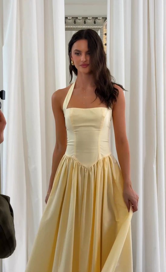 Halter Midi Dress in Yellow | LUCY IN THE SKY