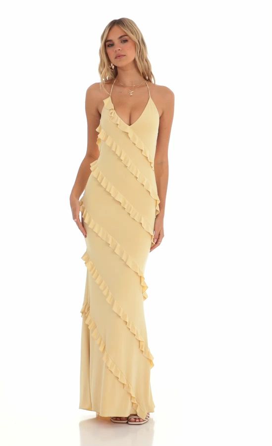 Buy QENA New A-LINE Yellow Maxi Dress for WOMEM (Small) at Amazon.in