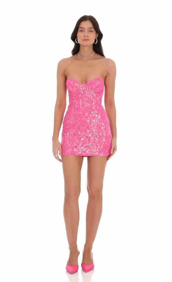Sequin Strapless Bodycon Dress in Hot Pink | LUCY IN THE SKY