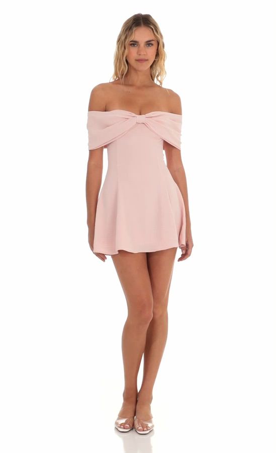 Front Bow Off Shoulder Dress in Pink | LUCY IN THE SKY