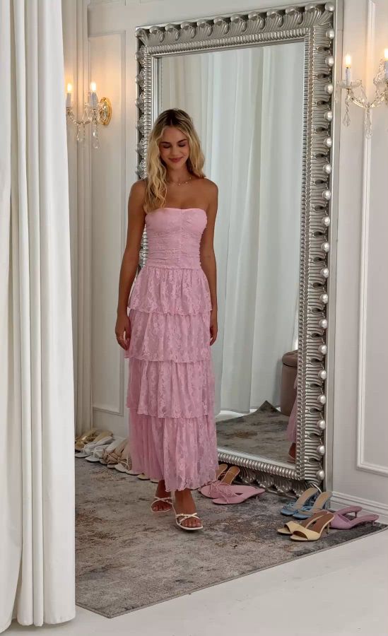 pink lace up back dress Ailani Lace-Up Back Maxi Dress Sparkle Pink