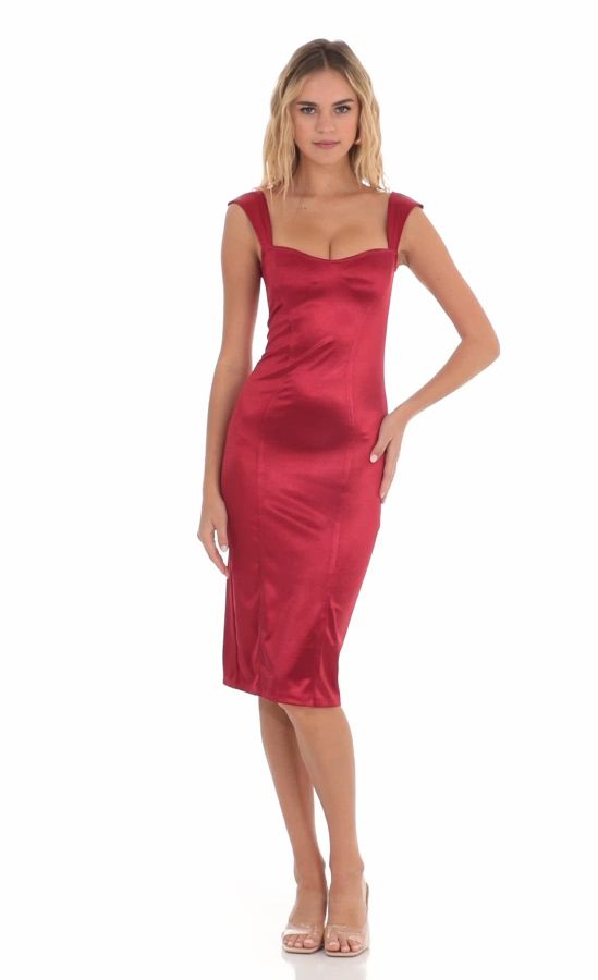 midi red satin dress Taking Bets One Shoulder Satin Midi Dress Red