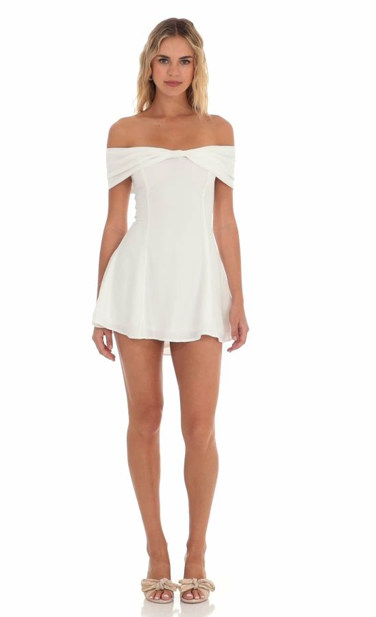 Front Bow Off Shoulder Dress in White | LUCY IN THE SKY