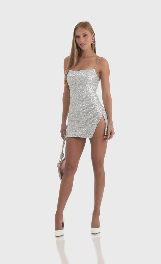 Britney One Shoulder Sequin Dress in Silver shops - Lucy In The Sky