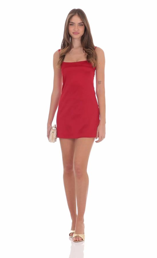 Satin Shift Dress in Red