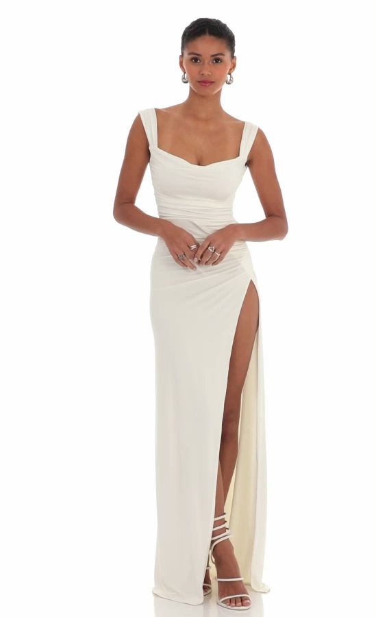 Open Back Bow Maxi Dress in White | LUCY IN THE SKY