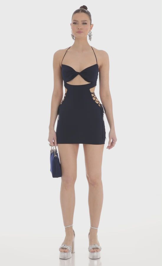Strappy Cutout Bodycon Dress In Navy