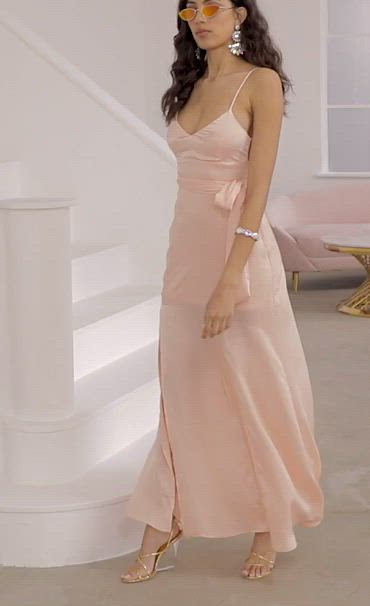 Milan Satin Tie Maxi in Peach