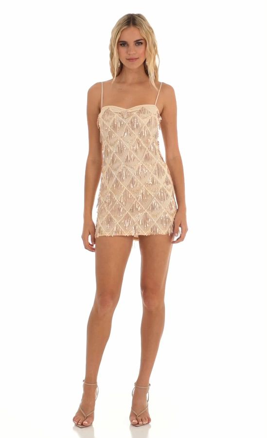 Sequin Fringe Dress in Champagne | LUCY IN THE SKY