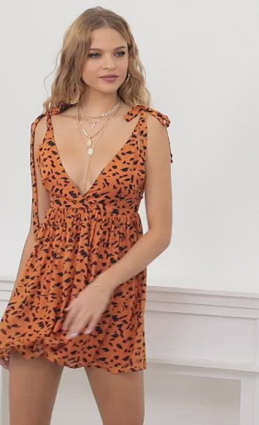 Leopard Plunge A-line Dress in Orange