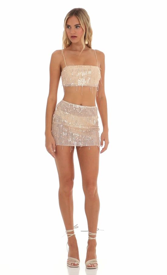 gold sequin fitted dress AMIYA Lace Up Back Pattern Sequin Gown main image 1