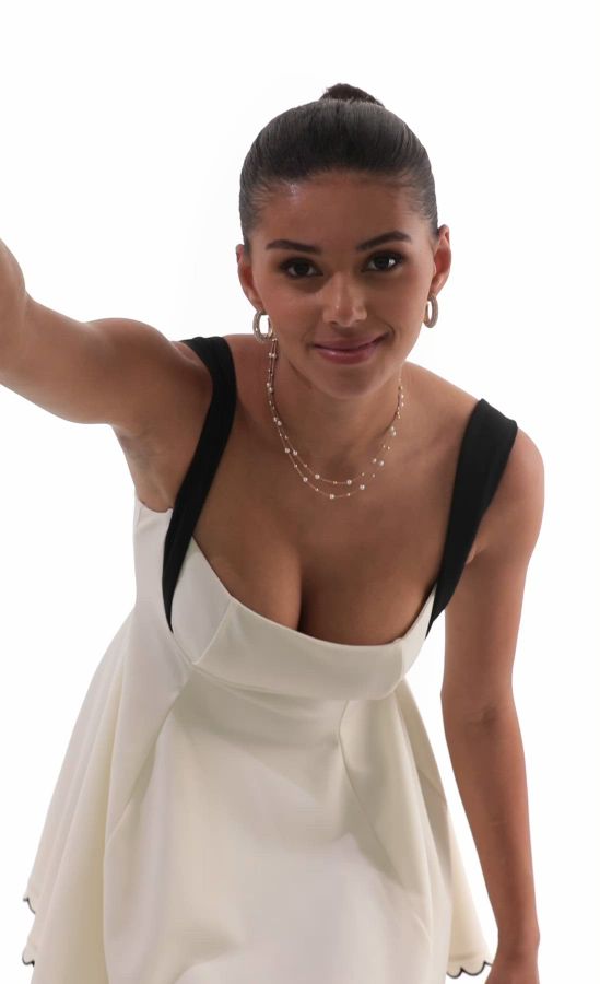 scallop hem fit and flare dress in white Chamberlain Scallop Trim Mini Dress White main image 1