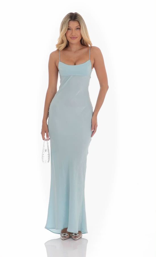 chinese dress ladies Gelato Pearl Strap Halter Maxi Dress Blue