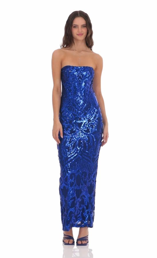 royal blue sequin maxi dress Royal Blue Sequin Lace-Up Mermaid Maxi Dress | Womens | Small (Available in XXS, XS, M, L, XL) | 100% Polyester