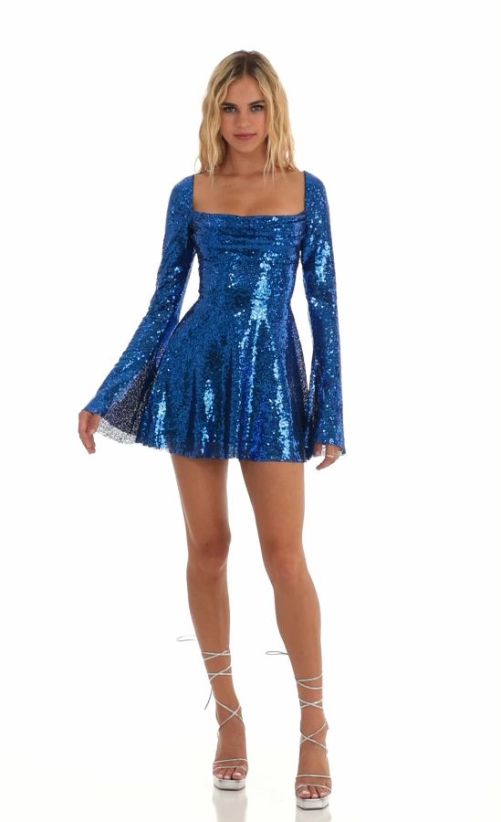 Brooks Sequin Flare Dress in Blue