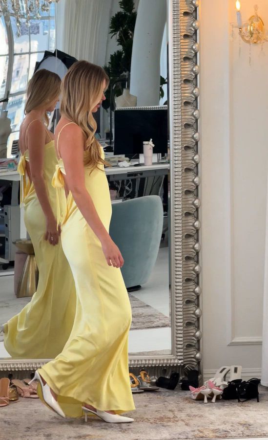 open lace back dress La Lune High Cowl Open Back Maxi Dress | Lemon | Dresses main image 1