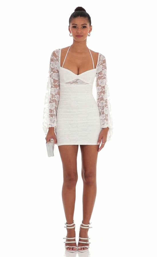 knee length dresses for ladies Caris Modal Long-Sleeve Laced Bra Mini Dress in Black