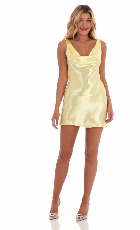 Satin Open Back Dress in Yellow | LUCY IN THE SKY