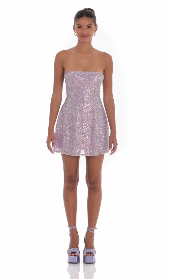 glitter wedding dress uk Zapaka Women Purple Sequins One Shoulder Homecoming Dress Backless Tight Party Dress, Pink / US2 main image 0