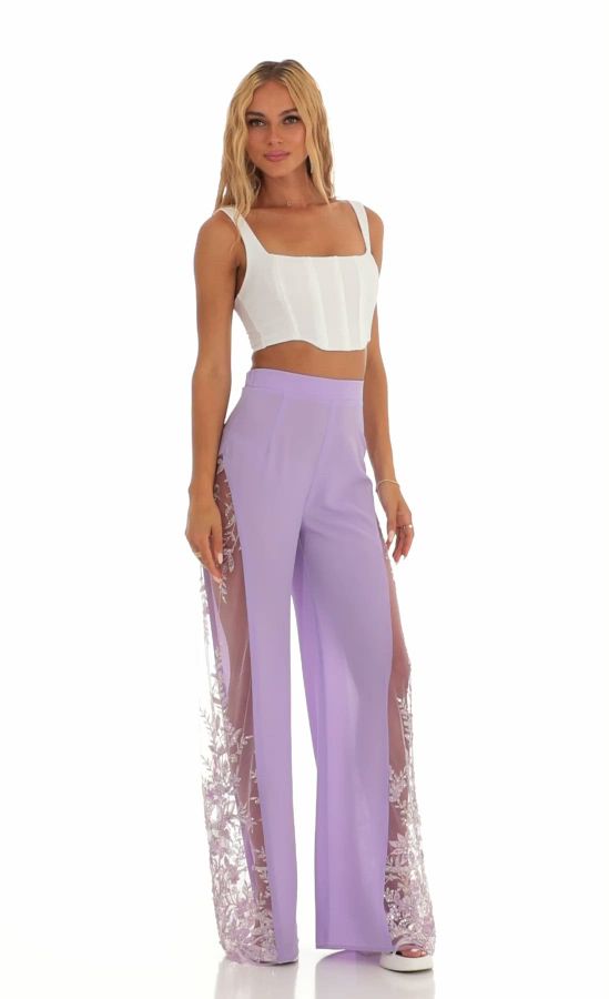 Kynlee Sequin Floral Pants in Lavender